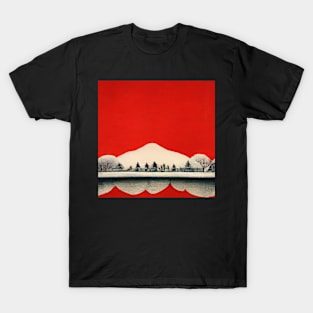 Red sky and Snow Japanese Chiyogami Pattern T-Shirt